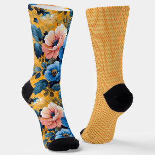 Pretty Blue Yellow Orange Patterns Odd Mismatched  Socks