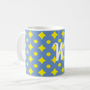pretty blue & yellow pattern, monogram mug