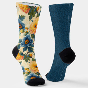 Pretty Blue Yellow Patterns Odd Mismatched Socks