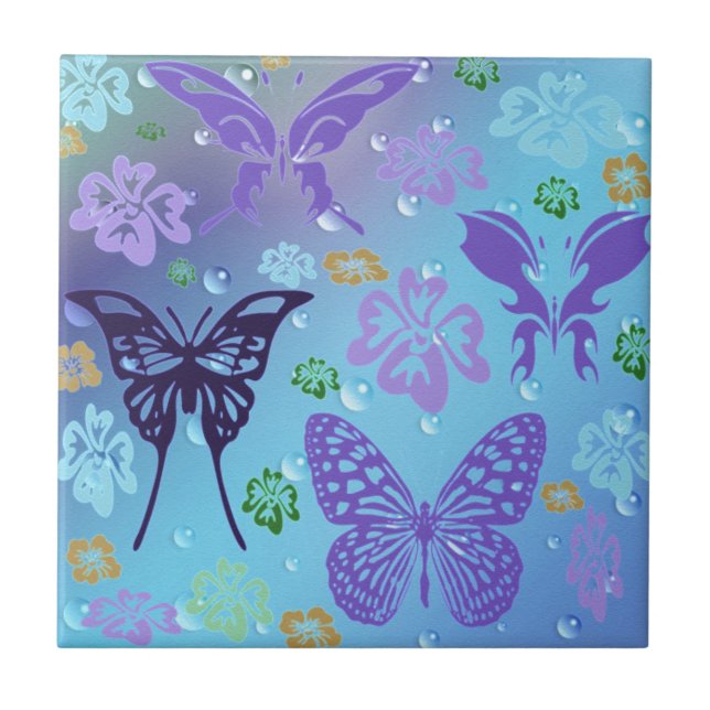 Pretty Blues Butterflies Tile (Front)