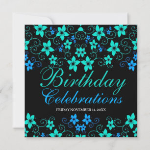 Pretty Blues Floral Birthday Invitation