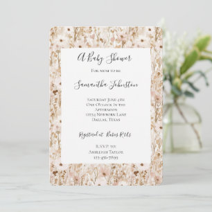 Pretty Blush Brown Floral Baby Shower Invitation