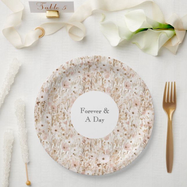 Pretty Blush Brown Floral Wedding Paper Plate (Wedding)