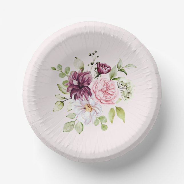 Pretty Blush Floral Baby Girl's Birthday Party Paper Plate (Front)