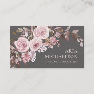 Pretty Blush Floral Bouquet on Elegant Grey Business Card