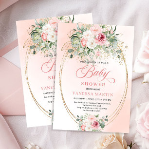 Pretty Blush Floral Girl Baby Shower Invitation