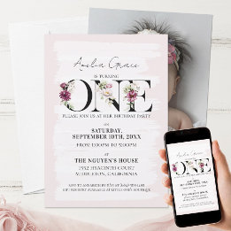 Pretty Blush Floral ONE Baby Girl's First Birthday Invitation