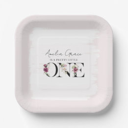 Pretty Blush Floral ONE Baby Girl's First Birthday Paper Plate