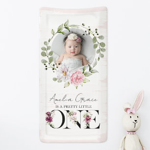 Pretty Blush Floral ONE First Birthday Baby Photo Banner