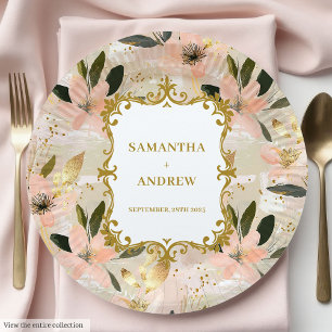 Pretty Blush Gold Wedding Paper Plates