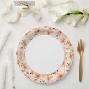 Pretty Blush Peach Flowers Bridal Shower   Paper Plate