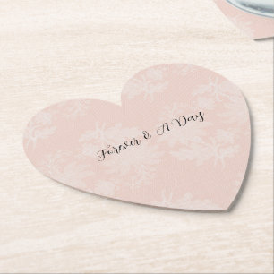 Pretty Blush Peach White Floral Faux Lace Wedding Paper Coaster