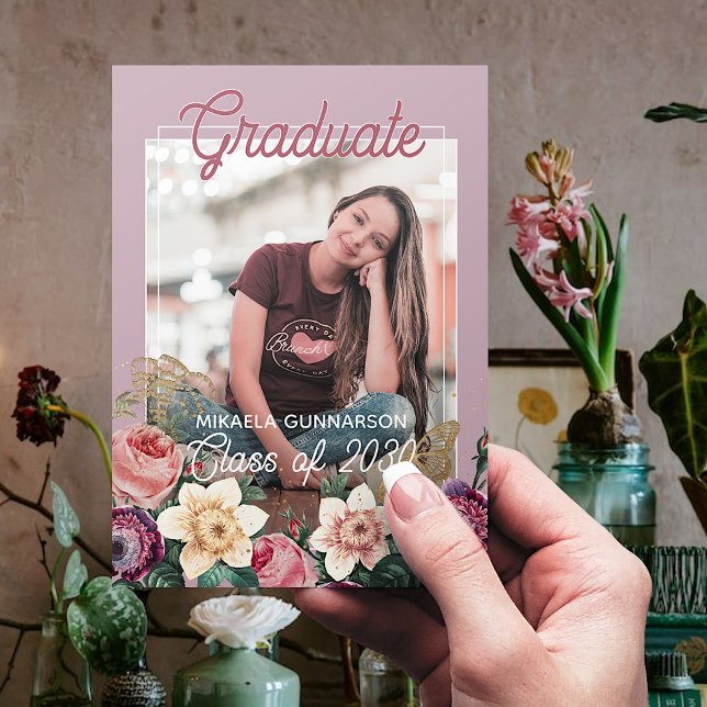 Pretty Blush Pink Botanical Floral Boho Graduation Announcement (Creator Uploaded)