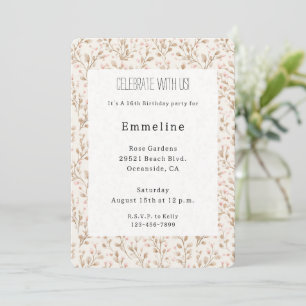 Pretty Blush Pink Cream Floral Birthday Invitation