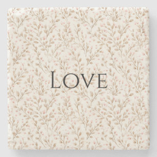 Pretty Blush Pink Cream Floral Love   Stone Coaster