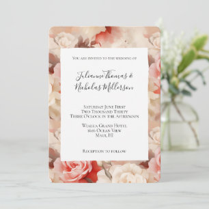 Pretty Blush Pink Cream Rose Floral Wedding Invitation