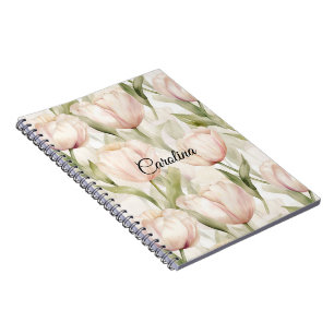 Pretty Blush Pink Cream Tulips Floral Notebook