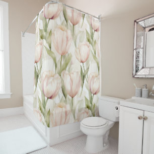 Pretty Blush Pink Cream Tulips Floral  Shower Curtain