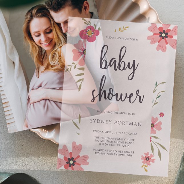 Pretty Blush Pink Floral Baby Shower Vellum Invitations (Creator Uploaded)