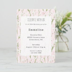 Pretty Blush Pink Floral Birthday Invitation