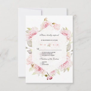 Pretty Blush Pink Floral Bloom Geometric Wedding RSVP Card