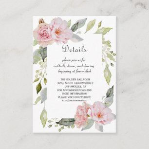 Pretty Blush Pink Floral Bloom Wedding Details Enclosure Card