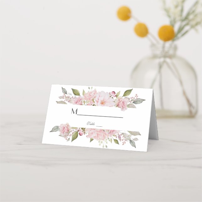 Pretty Blush Pink Floral Bloom Wedding Place Card (Back)