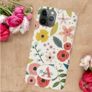 Pretty Blush Pink Floral Botanical Monogram Case-Mate iPhone Case