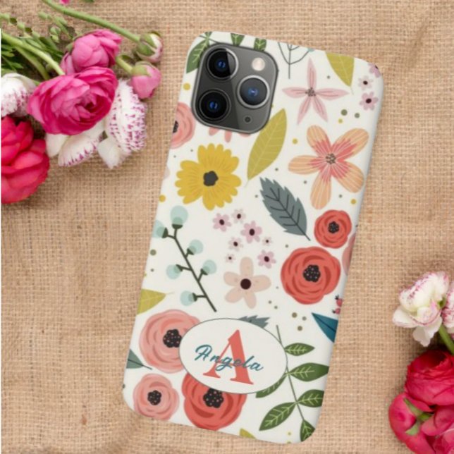 Pretty Blush Pink Floral Botanical Monogram  Case-Mate iPhone Case (Creator Uploaded)
