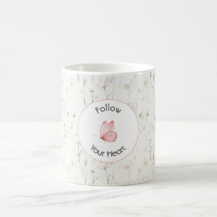 Pretty Blush Pink Floral Butterfly Coffee Mug
