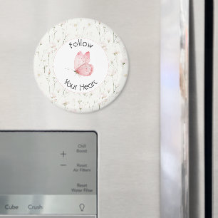 Pretty Blush Pink Floral Butterfly Inspirational Magnet