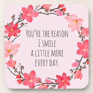 Pretty Blush Pink Floral Cute Typography  Coaster