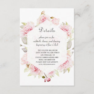 Pretty Blush Pink Floral Geometric Wedding Details Enclosure Card