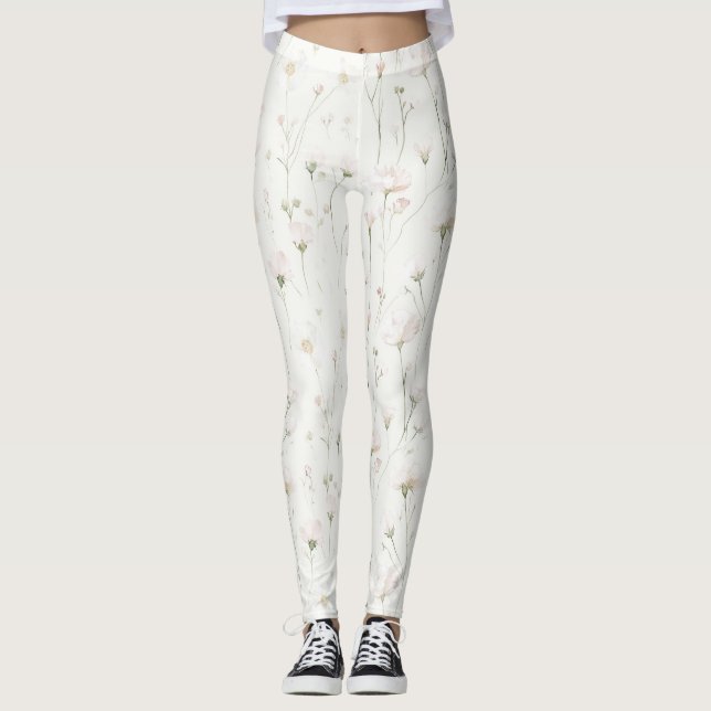 Pretty Blush Pink Floral Leggings (Front)