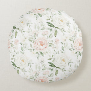 Pretty Blush Pink Floral Round Cushion