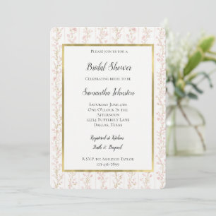 Pretty Blush Pink Floral Stripes Bridal Shower Invitation