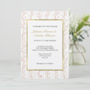 Pretty Blush Pink Floral Stripes Wedding Invitation
