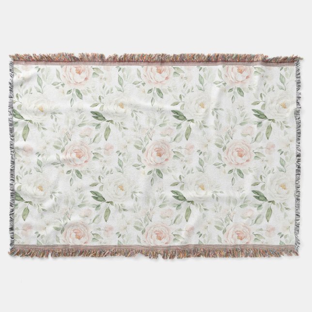 Pretty Blush Pink Floral   Throw Blanket (Front)