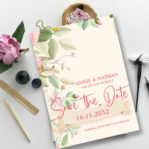 Pretty Blush Pink Floral Wedding Save the Date