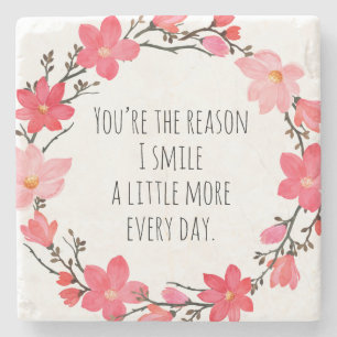 Pretty Blush Pink Floral Wreath Cute Typography Stone Coaster