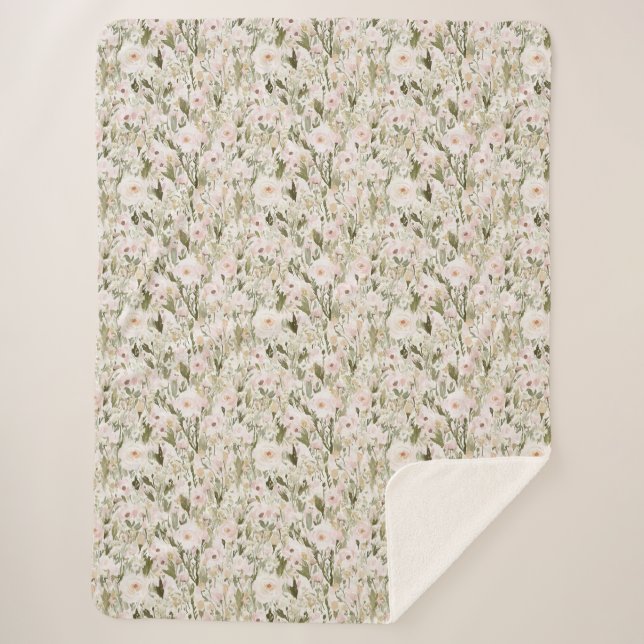 Pretty Blush Pink Flowers Sherpa Blanket (Front)