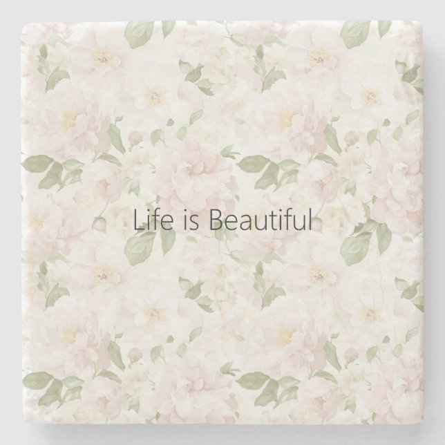 Pretty Blush Pink Flowers Stone Coaster (Front)