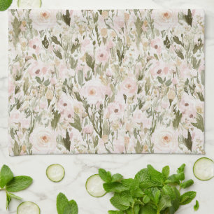 Pretty Blush Pink Flowers Tea Towel
