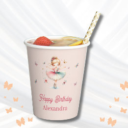 Pretty Blush Pink Girl Ballerina Birthday Party Paper Cups