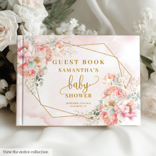 Pretty blush pink gold baby shower guest book