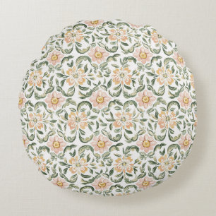 Pretty Blush Pink Green Leaves Floral Birthday Round Cushion
