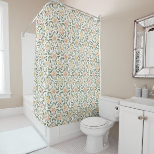 Pretty Blush Pink Green Leaves Floral   Shower Curtain