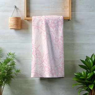 Pretty Blush Pink Lace Look Floral Bath Towel Set