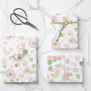 Pretty Blush Pink Mint Flowers Bridal Shower Wrapping Paper Sheet