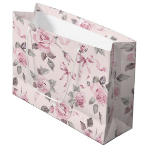 Pretty Blush Pink Roses & Bows Floral Wedding Large Gift Bag